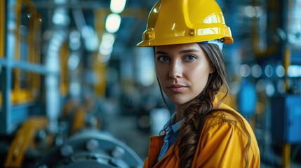 Female engineer operating advanced machinery in an oil processing unit