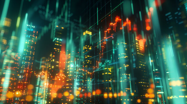 una ciudad llena de edificios con datos digitaizados de la red por internet conexiones y tecnologia futurista