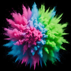 Fototapeta premium Create an image of multiple bright neon colors of very fine powder, all combined together and exploding outwards in a beautiful smokey display against a black background. Photo 4k hyperrealisty