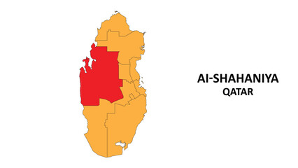 Ai-Shahaniya Map in Qatar. Vector Map of Qatar. Regions map of Qatar.
