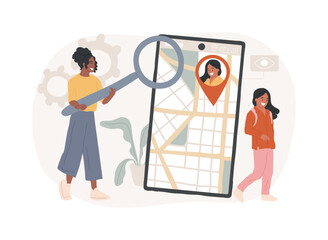 Mobile tracking soft isolated concept vector illustration.