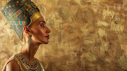 Queen Nefertiti in gold, neutral background