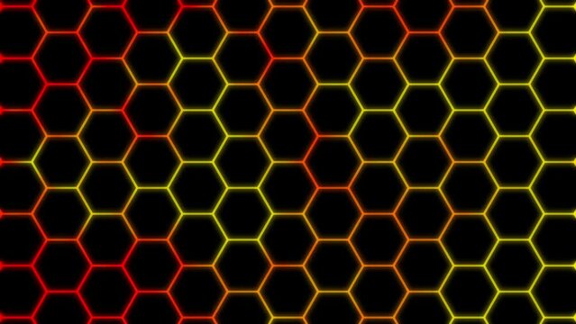 hexagon geometry glowing tiles  animation neon , Honeycomb,Trendy sci-fi technology background