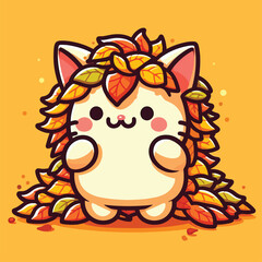 Cat covered in a pile of autumn leaves
