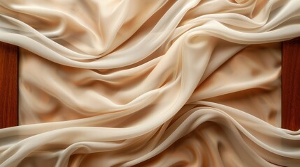 Obraz premium Close-up of elegant, luxurious beige silk fabric with delicate folds and smooth texture, perfect for fashion, design, or decor inspiration.