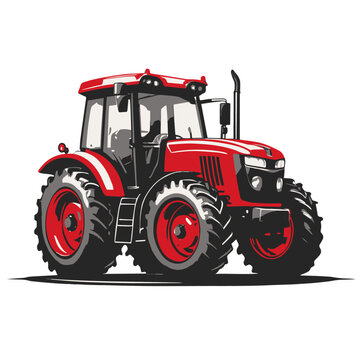Red tractor isolated on transparent or white background, vector illustration of agricultural machine