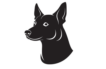 A black and white drawing of a dog's head