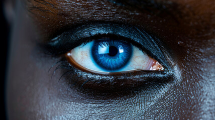 Naklejka premium Closeup of the blue eye of a young African man