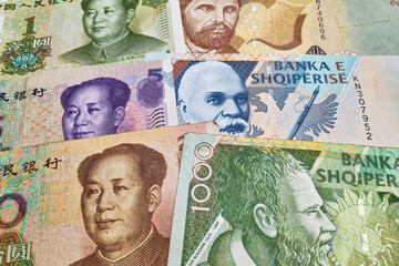 Stack of Chinese Remninbi and Albanian Lek