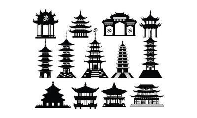 Pagoda Vector bundle, Clipart, Silhouette, Vector, icons, illustration, design.