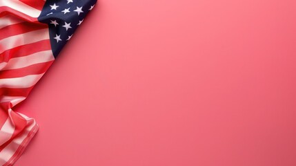 plain baby pink background with a USA flag theme in the corner and copy space for text on the left
