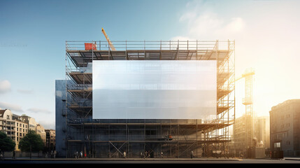 advertisement of apartment house construction, empty billboard on construction site