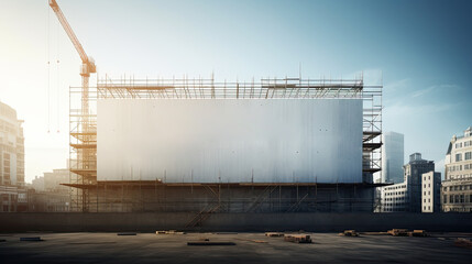 advertisement of apartment house construction, empty billboard on construction site