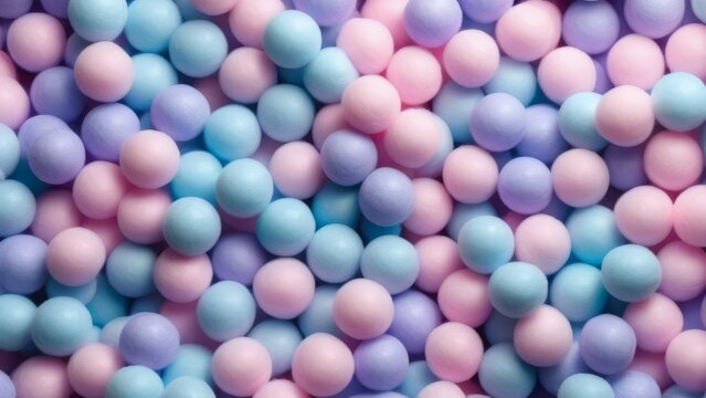 small soft pink blue and purple balls with matte texture closely packed together. cotton candy balls, playfulness and nostalgia, childhood toys, children's product advertisements, abstract art prints.