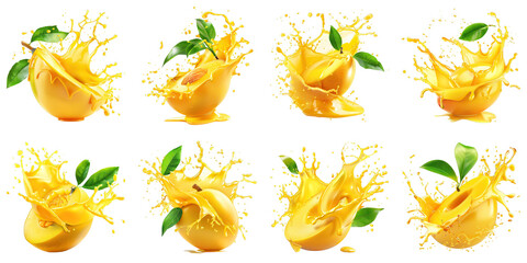 Set of Mango Juice Splash isolated on transparent png background. Generative ai