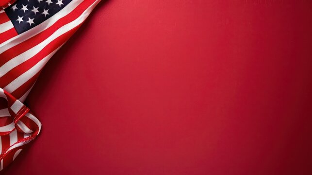 plain cherry red background with a USA flag theme in the corner and copy space for text on the left