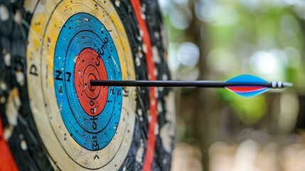 Olympic arrow hitting bullseye in perfect aim, epitome of summer games sports concept