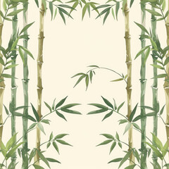 Decorative background featuring tall bamboo stalks with lush green leaves, perfect for nature-themed designs and projects.