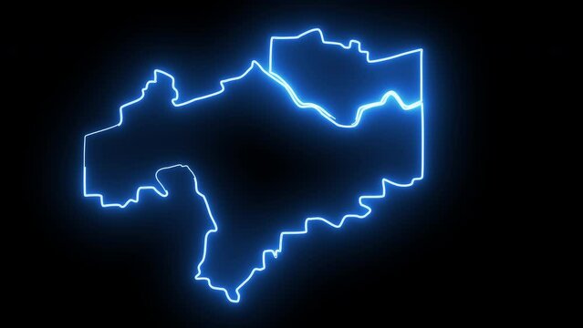 map of Spokane Valley in Washington with a blue glowing neon effect