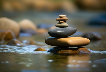 A balanced stack of rocks in a body of water