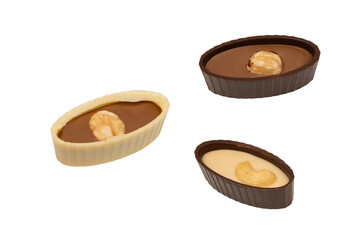 Chocolate candy with a nut isolated on a white background.