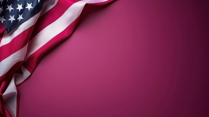 plain dark pink background with a USA flag theme in the corner and copy space for text on the bottom