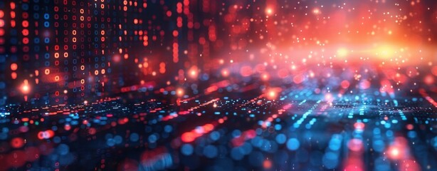 Obraz premium Abstract Digital Landscape with Binary Code