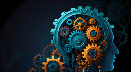 Background With a Pattern Theme of a Collection of Gears and Brains