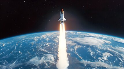Awe-Inspiring Liftoff:Aerial Capture of a Space Shuttle Soaring Against the Breathtaking Backdrop of Earth