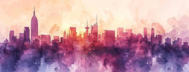 Obraz premium watercolor painting of abstract urban skyline
