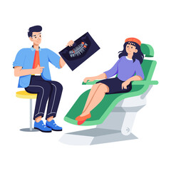 Get this flat illustration of dentist discussing teeth xray 
