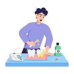 Trendy flat illustration depicting teeth scaling 