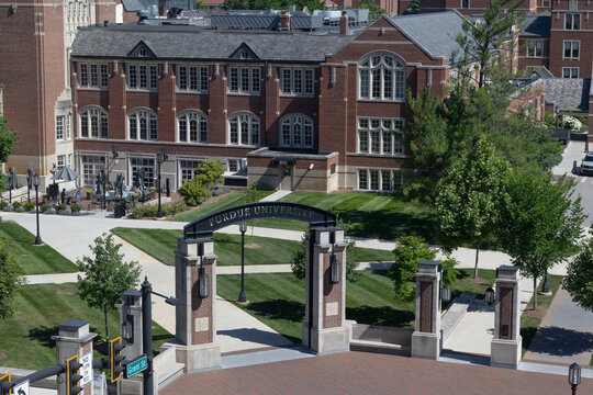 Purdue University Memorial Union and Welcome Center. Purdue is a university whose athletics teams are the Boilermakers.
