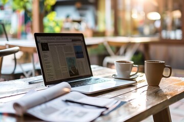 Desk Setup: Computer and Newspaper for Efficient Work