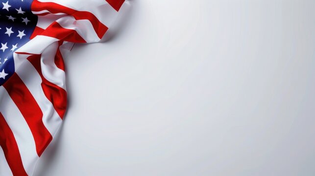 plain light gray background with a USA flag theme in the corner and copy space for text on the left