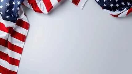 plain light gray background with a USA flag theme in the corner and copy space for text on the left