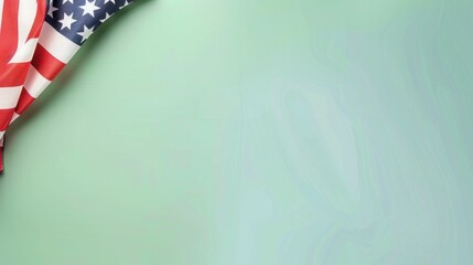 plain light green background with a USA flag theme in the corner and copy space for text on the left