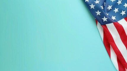 plain mint blue background with a USA flag theme in the corner and copy space for text on the bottom