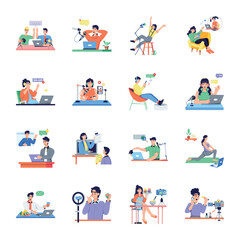 Fototapeta premium Collection of Webinars and Podcast Flat Illustrations