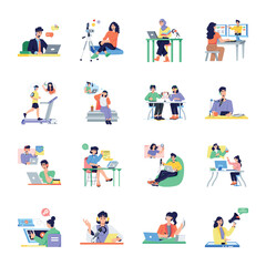 Pack of Webinars and Podcast Shows Flat Illustrations 
