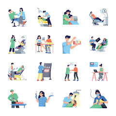 Set of 16 Flat Style Dentist Activities Illustrations

