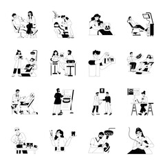 Set of 16 Glyph Style Dentist Activities Illustrations


