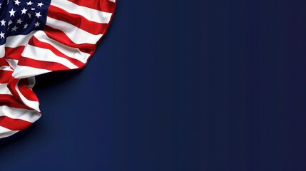 plain navy blue background with a USA flag theme in the corner and copy space for text on the bottom