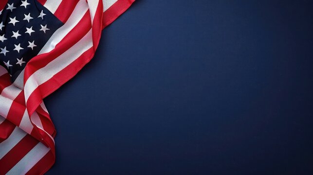 plain navy red background with a USA flag theme in the corner and copy space for text on the bottom