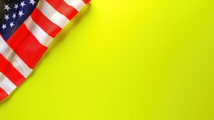 plain neon yellow background with a USA flag theme in the corner and copy space for text on the top