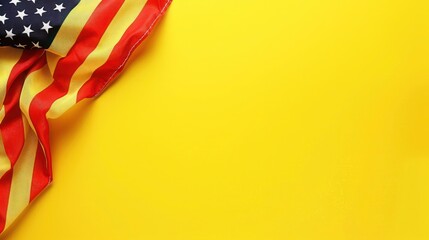 Fototapeta premium plain neon yellow background with a USA flag theme in the corner and copy space for text on the top