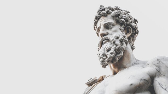 A close-up shot of a Greek god statues face