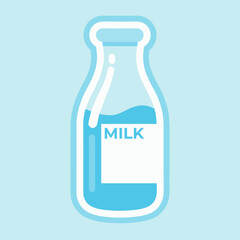 Milk bottle on blue background. Flat design. Vector illustration.