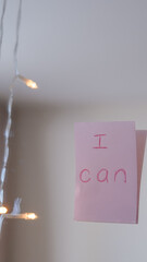 motivational quote on pink sticker inscription I can