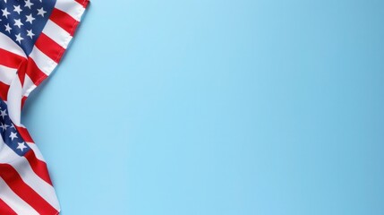 Obraz premium plain pastel blue background with a USA flag theme in the corner and copy space for text on the left